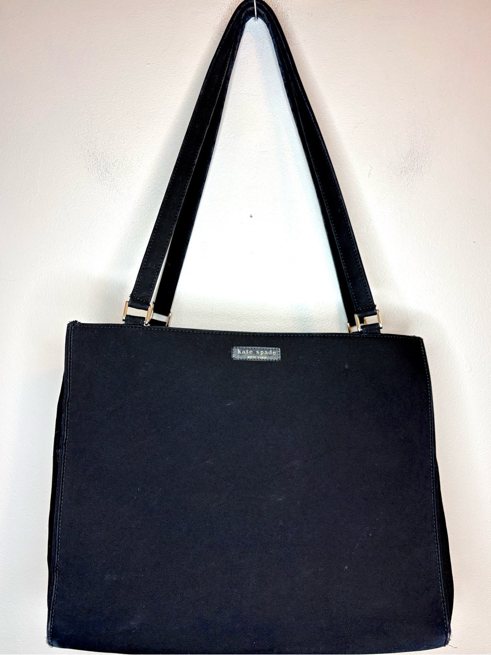 Vintage Kate Spade Sam Box Tote Black Nylon Y2K Shoulder Bag